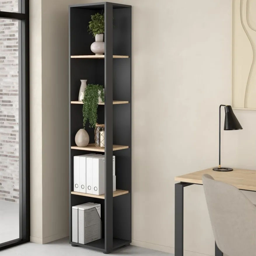 Boekenkast Bram Donkergrijs / Eiken - 41x205x35 cm
