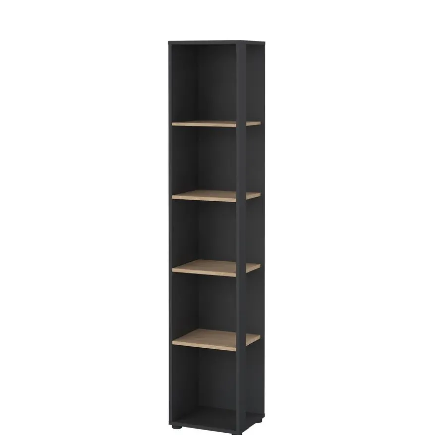 Boekenkast Bram Donkergrijs / Eiken - 41x205x35 cm