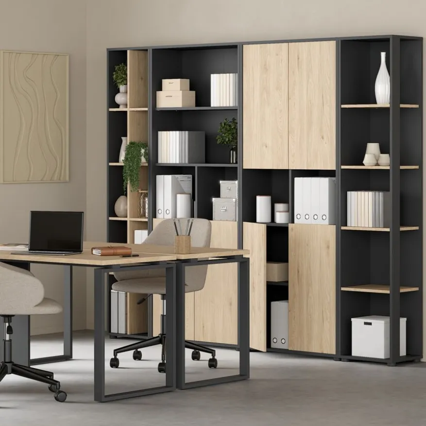 Boekenkast Bram Donkergrijs / Eiken - 41x205x35 cm