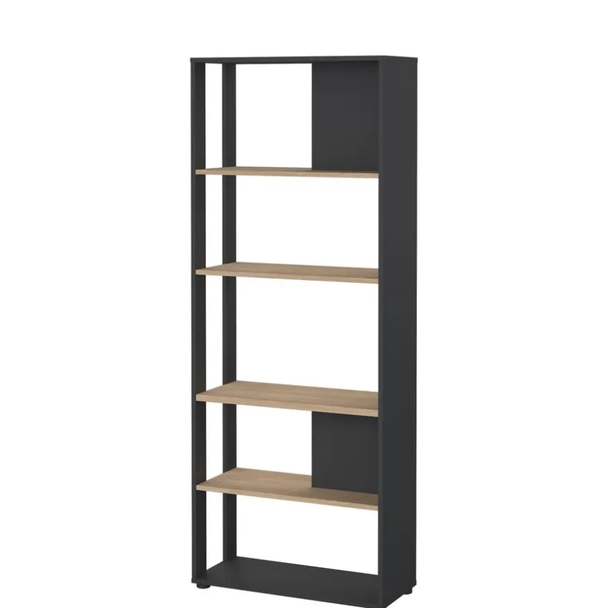 Boekenkast Bram Donkergrijs / Eiken - 80x205x35 cm
