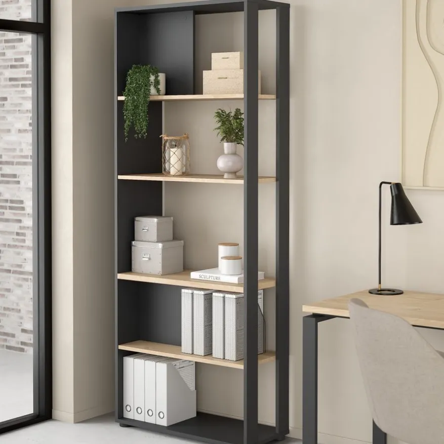 Boekenkast Bram Donkergrijs / Eiken - 80x205x35 cm