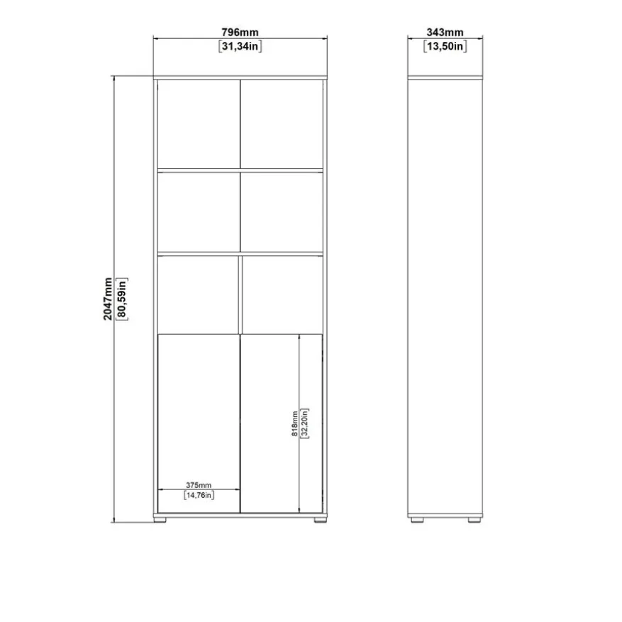 Boekenkast Bram Donkergrijs / Eiken - 80x205x35 cm