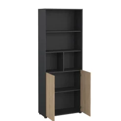 Boekenkast Bram Donkergrijs / Eiken - 80x205x35 cm