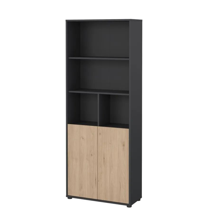 Boekenkast Bram Donkergrijs / Eiken - 80x205x35 cm