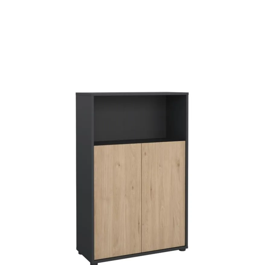 Boekenkast Bram Donkergrijs / Eiken - 80x124x35 cm