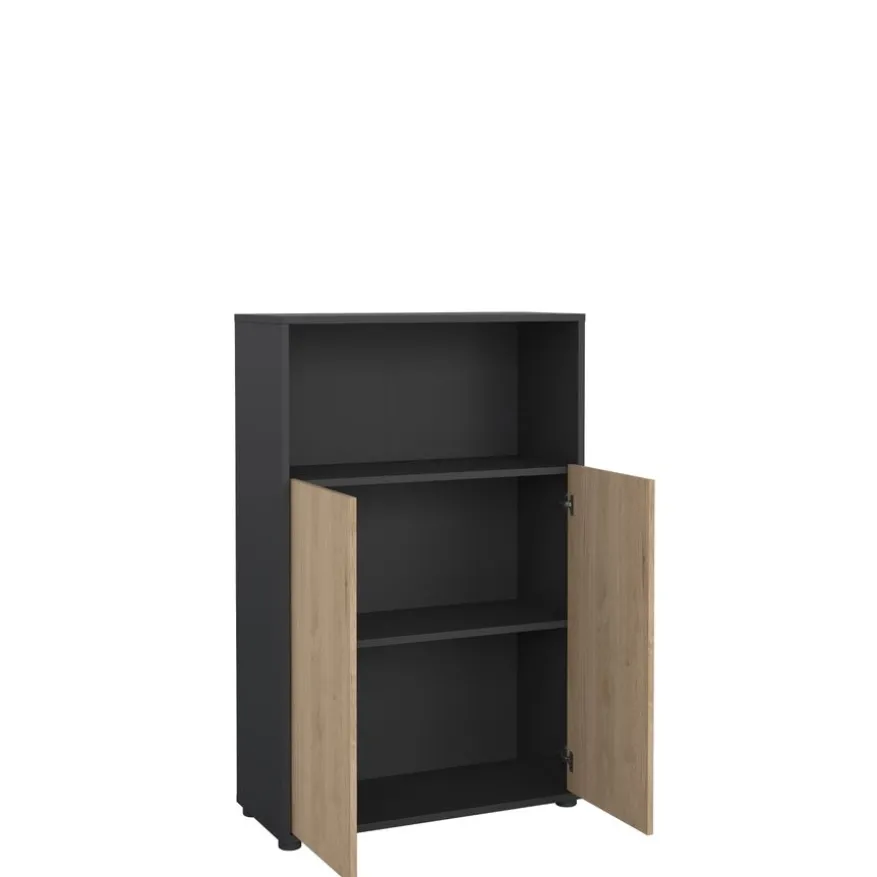 Boekenkast Bram Donkergrijs / Eiken - 80x124x35 cm