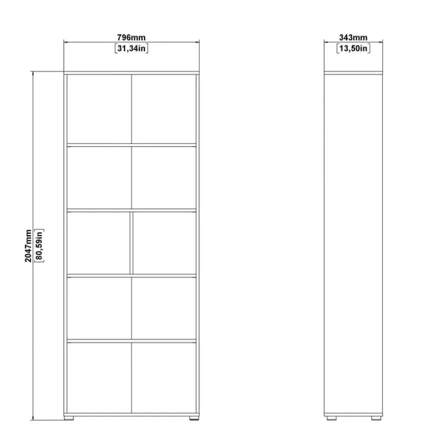 Boekenkast Bram Donkergrijs - 80x205x35 cm