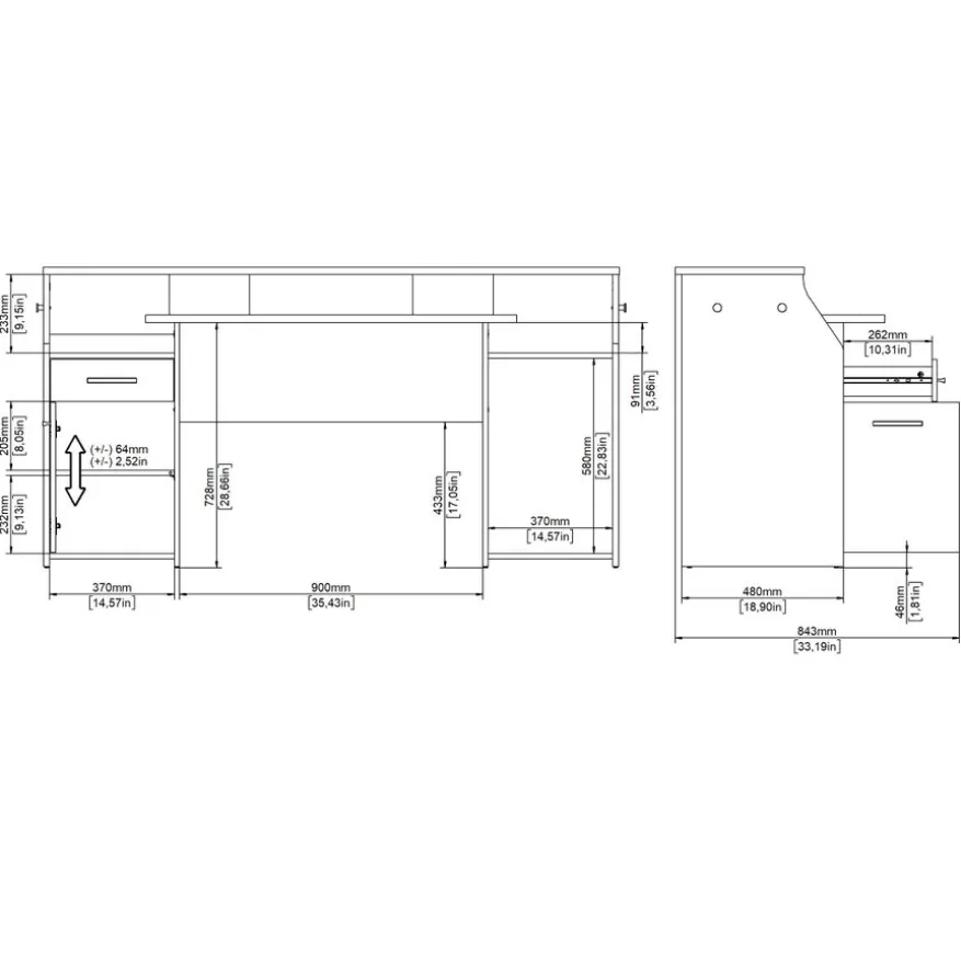 Bureau Boston Donkergrijs - 171x90x63 cm
