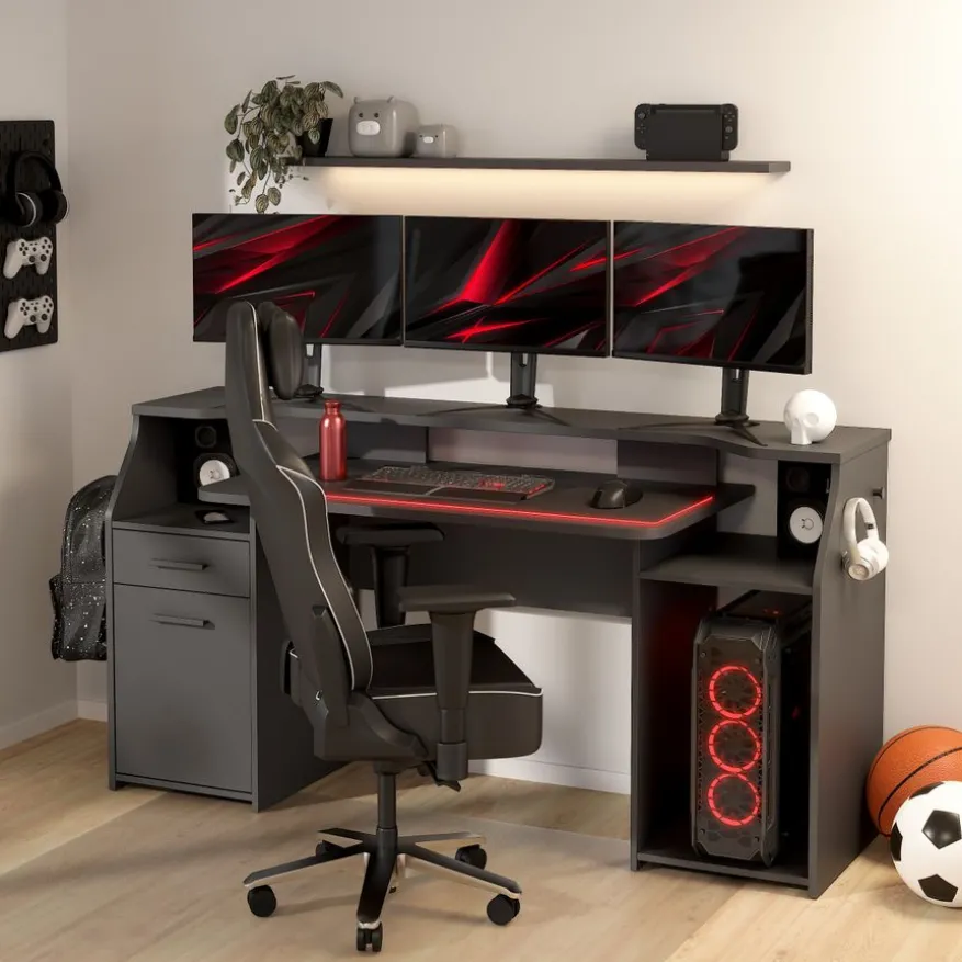 Bureau Boston Donkergrijs - 171x90x63 cm