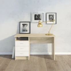Bureau Boston Eiken / Wit - 121x73x49 cm