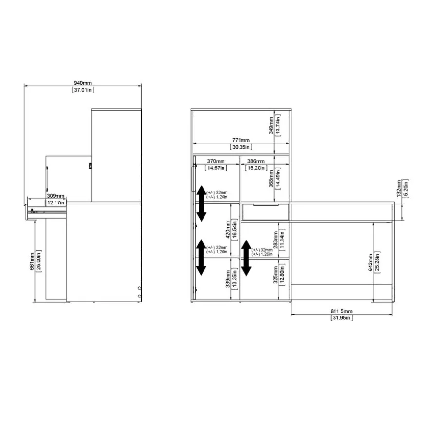 Bureau Boston Eiken / Wit - 163x156x61 cm