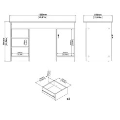 Bureau Boston Eiken - 126x76x55 cm