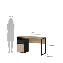 Bureau Boston Eiken / Zwart - 131x77x49 cm