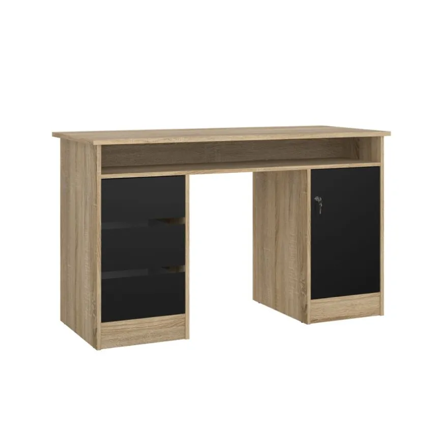 Bureau Boston Eiken / Zwart - 126x76x55 cm