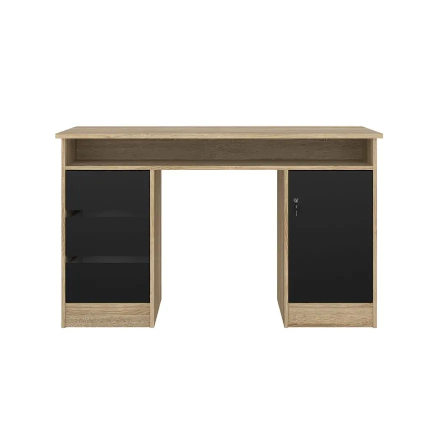 Bureau Boston Eiken / Zwart - 126x76x55 cm