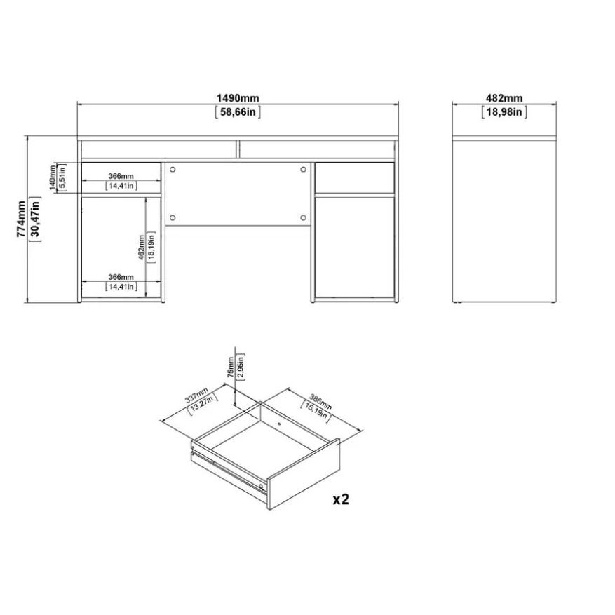 Bureau Boston Hoogglans Wit - 149x78x49 cm