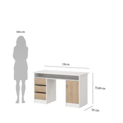 Bureau Boston Wit / Eiken - 126x76x55 cm