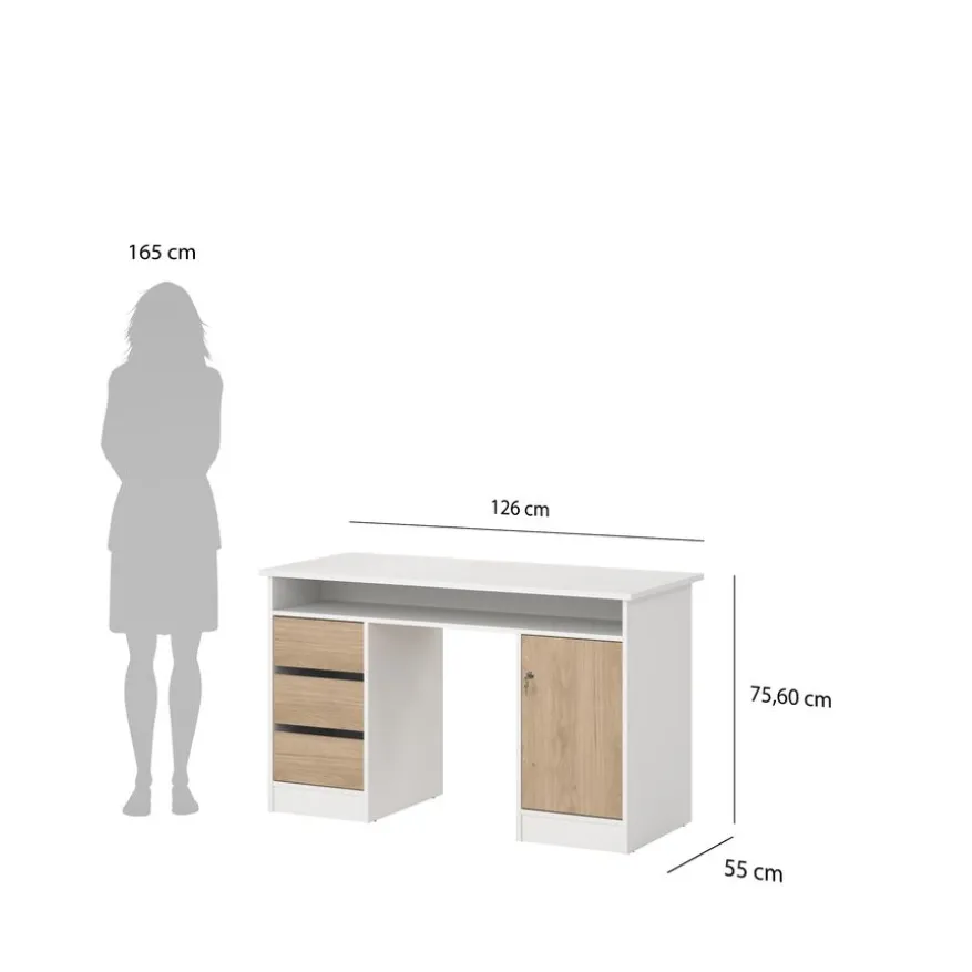 Bureau Boston Wit / Eiken - 126x76x55 cm