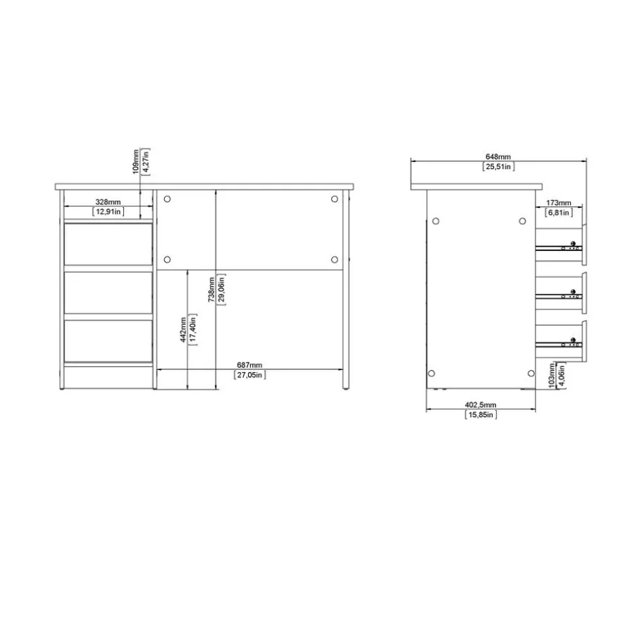 Bureau Boston Wit - 110x76x49 cm