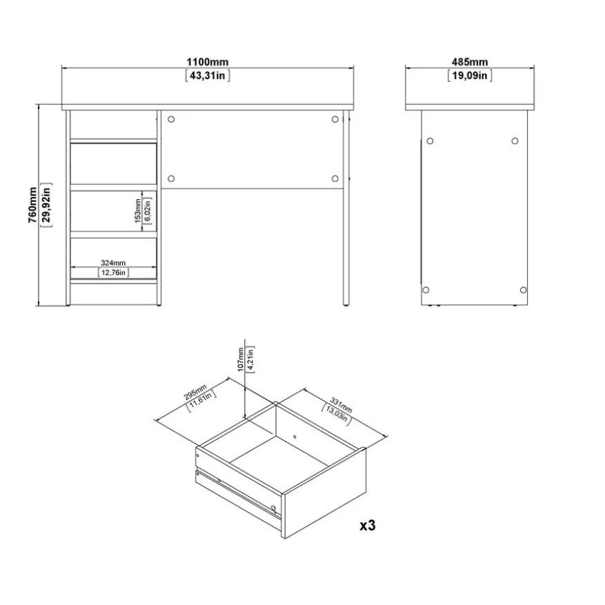 Bureau Boston Wit - 110x76x49 cm