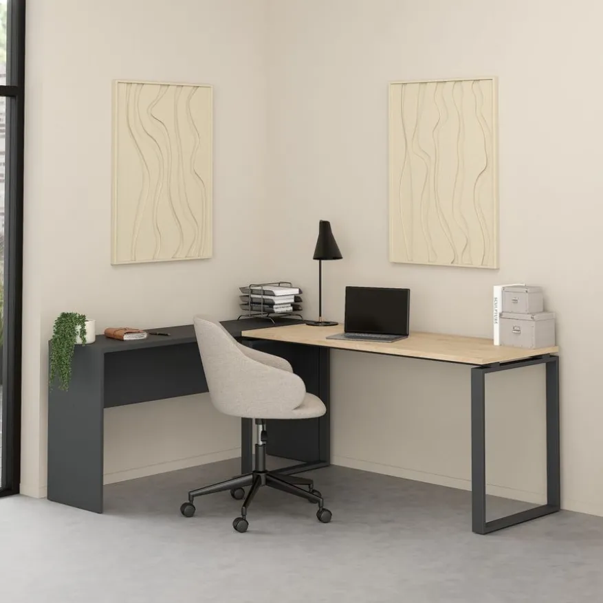 Bureau Bram Donkergrijs / Eiken - 150x76x60 / 150x76x40 cm
