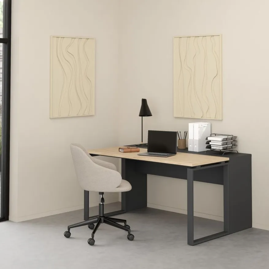 Bureau Bram Donkergrijs / Eiken - 150x76x60 / 150x76x40 cm