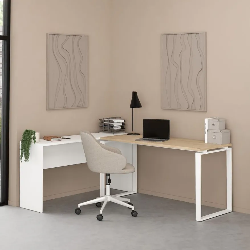 Bureau Bram Wit / Eiken - 150x76x60 / 150x76x40 cm