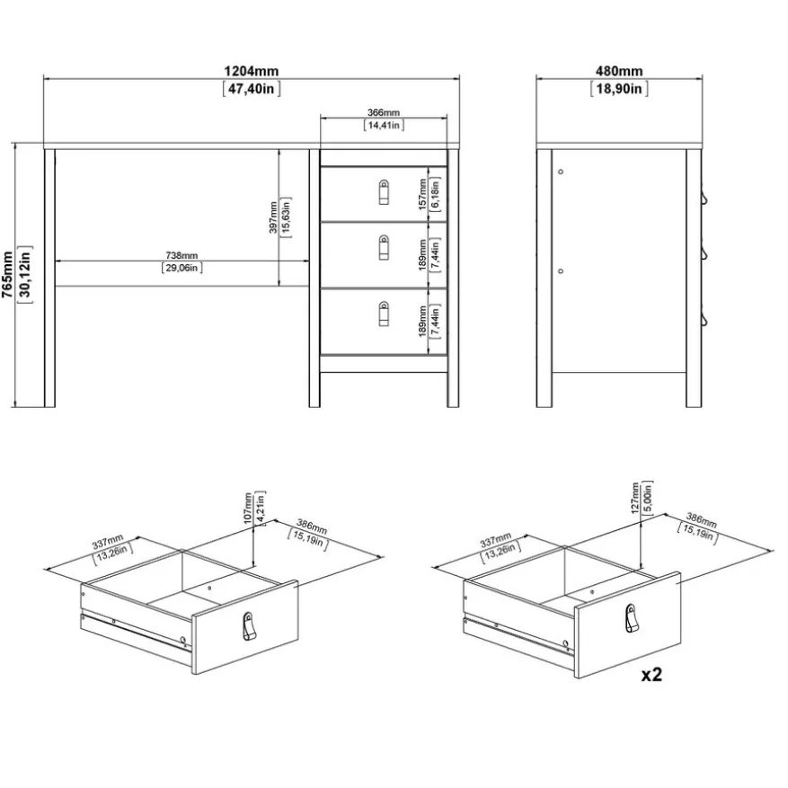 Bureau Dallas Eiken - 121x77x48 cm