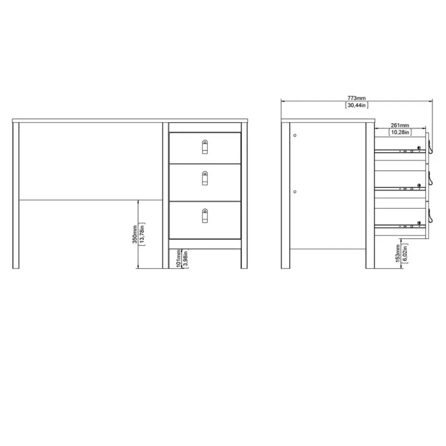 Bureau Dallas Zwart - 121x77x48 cm