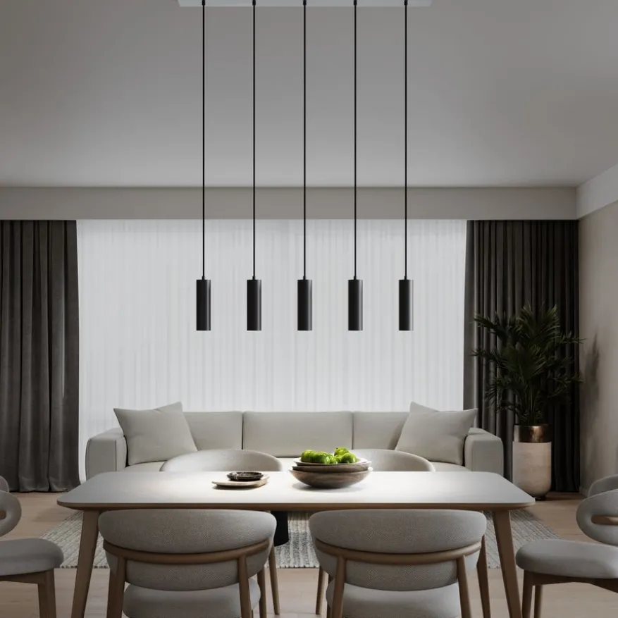 Calex Hanglamp Pendel Zwart - 5 x GU10 - 100x10 cm
