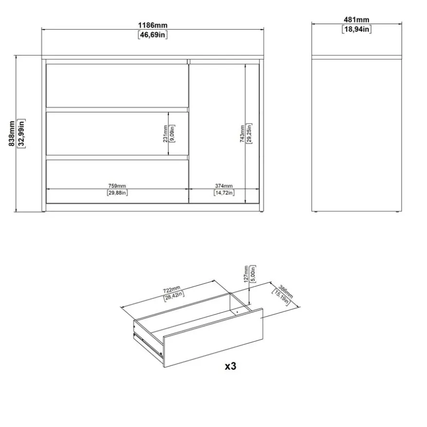 Dressoir Atlanta Eiken / Hoogglans Wit - 119x84x48 cm