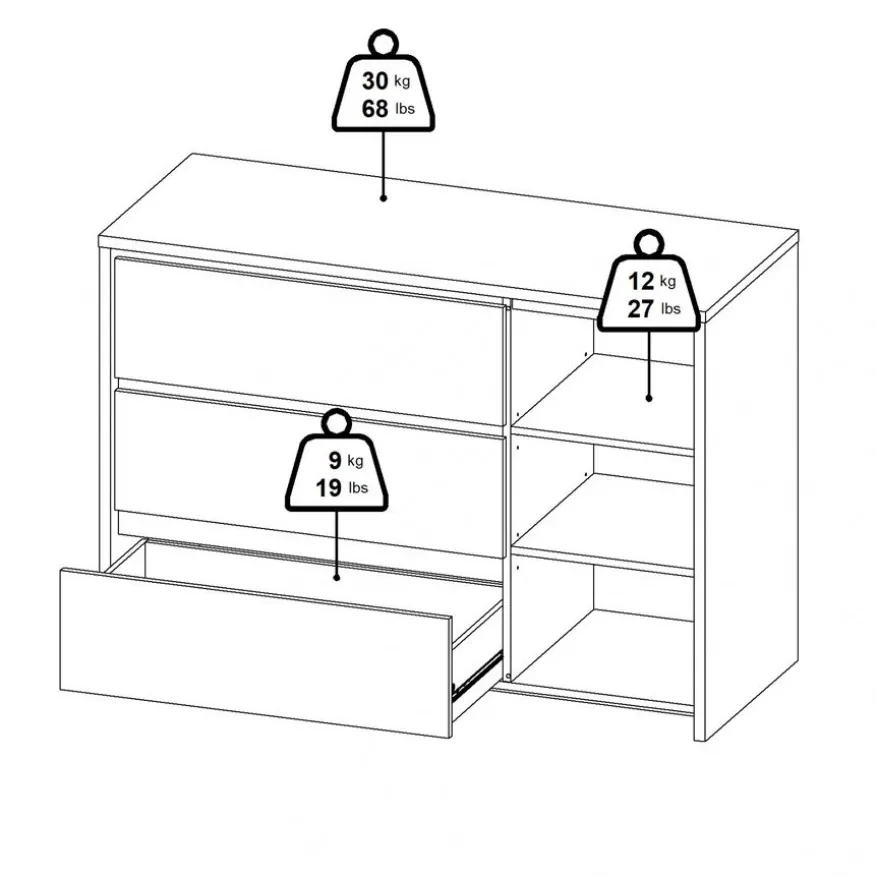 Dressoir Atlanta Eiken / Hoogglans Wit - 119x84x48 cm