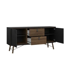 Dressoir Denver Zwart / Walnoot - 150x72x40 cm