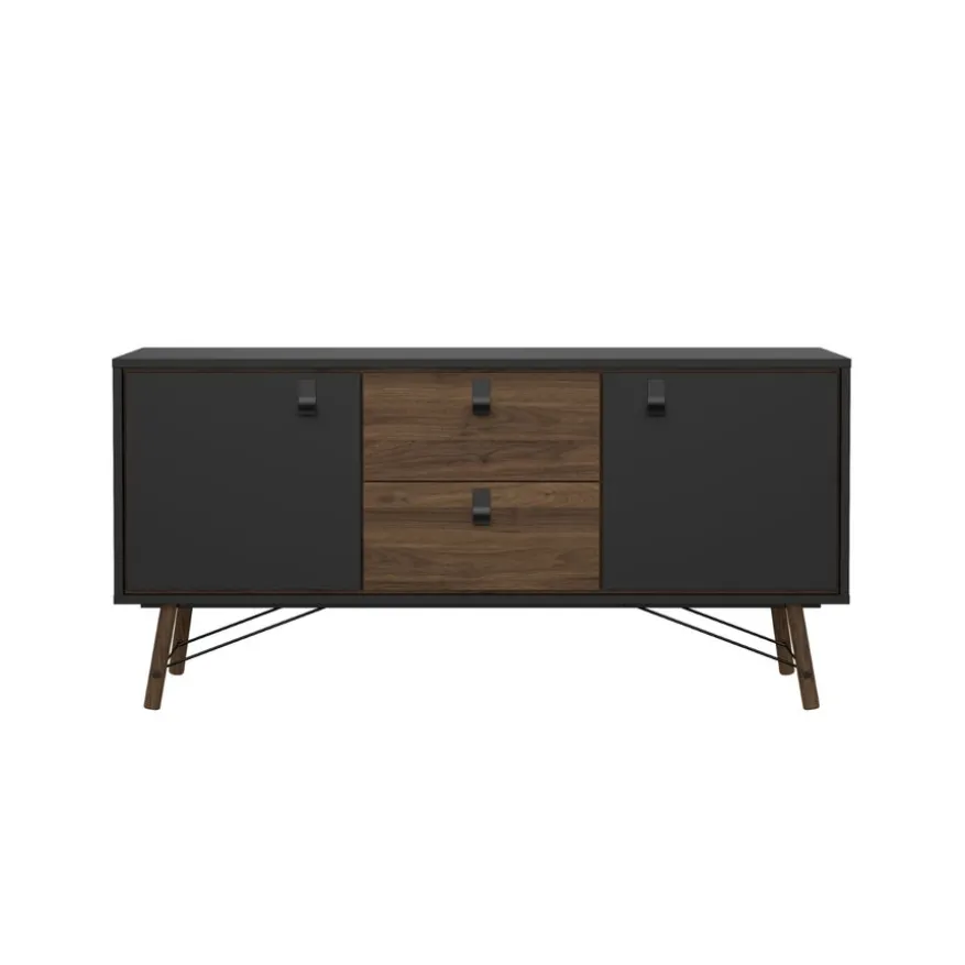 Dressoir Denver Zwart / Walnoot - 150x72x40 cm
