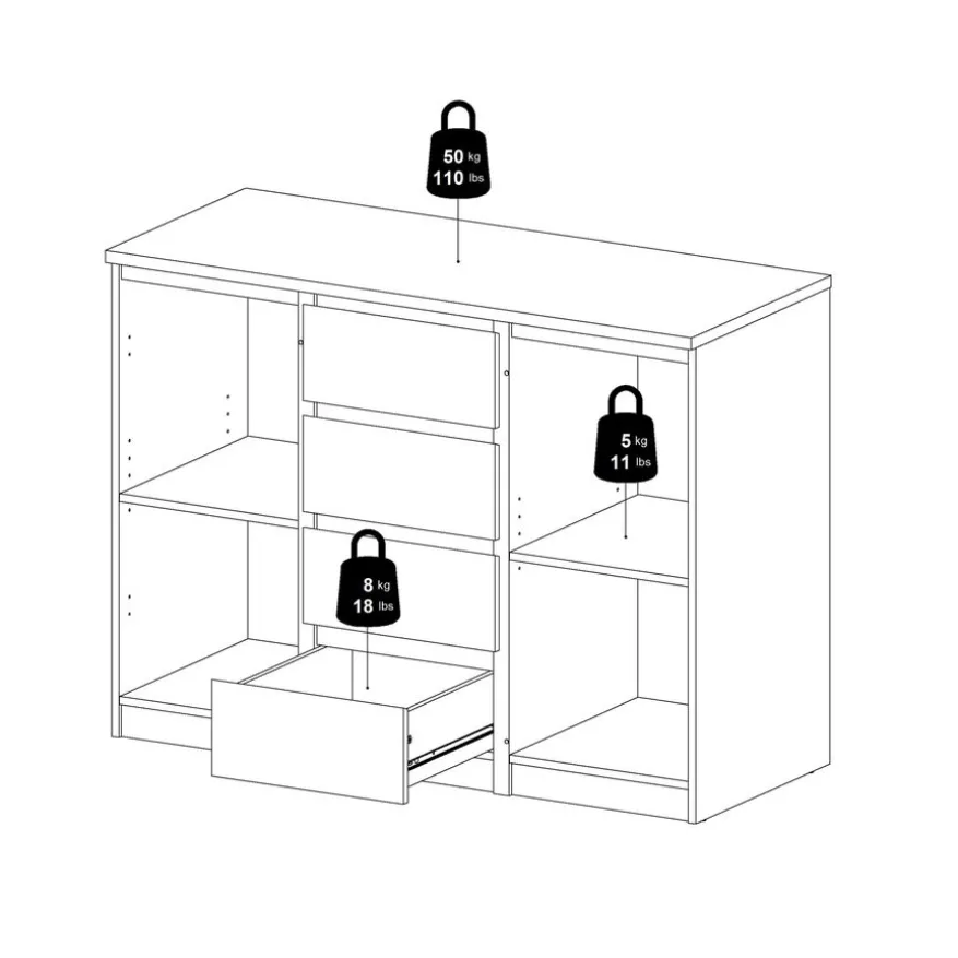 Dressoir Luna Hoogglans Wit - 121x91x50 cm