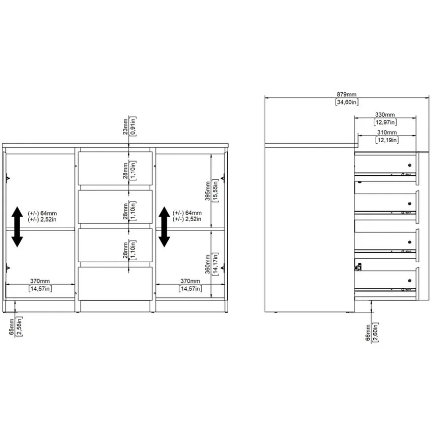 Dressoir Luna Hoogglans Wit - 121x91x50 cm