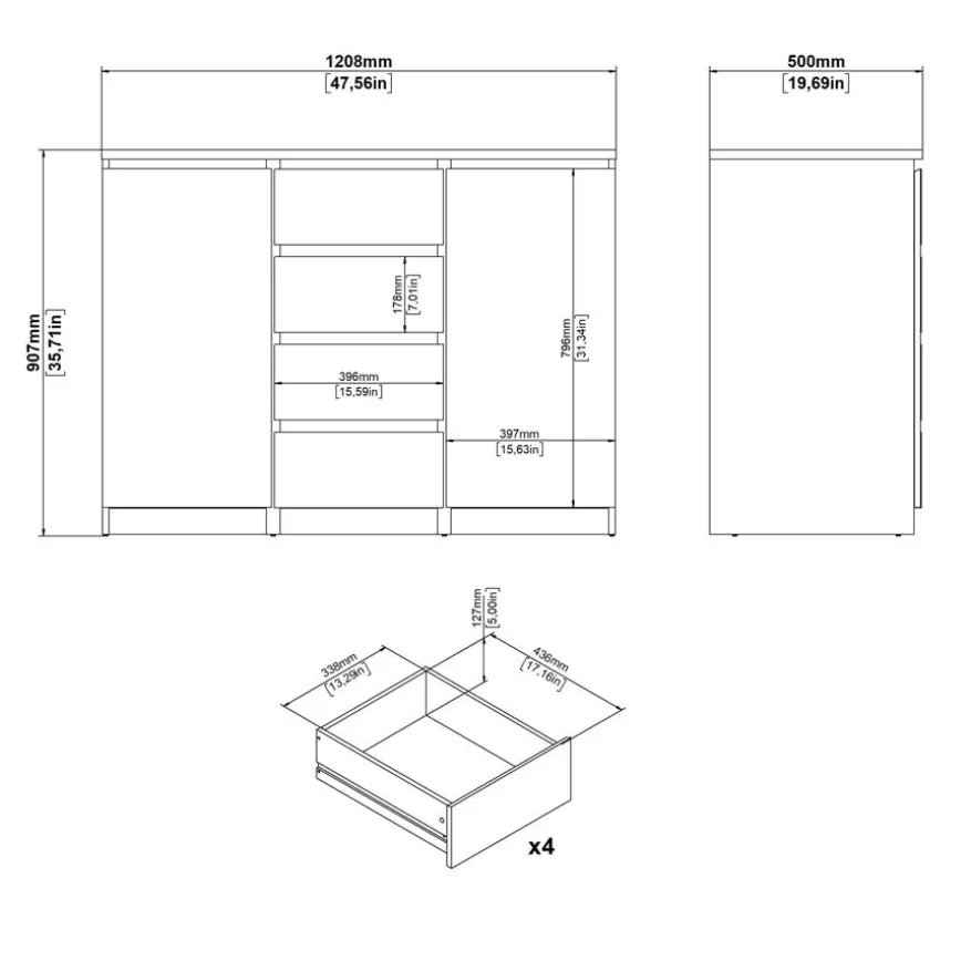 Dressoir Luna Wit - 121x91x50 cm