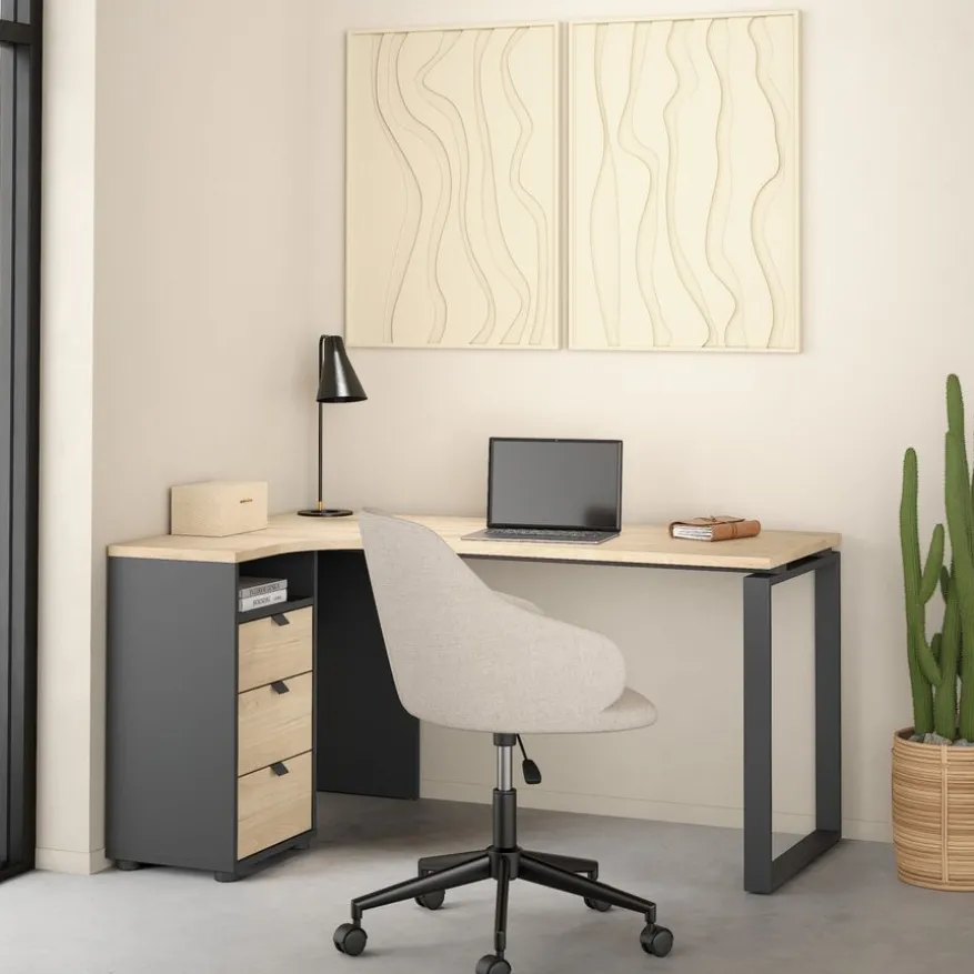 Hoekbureau Bram Eiken / Donkergrijs - 150x76x100 cm