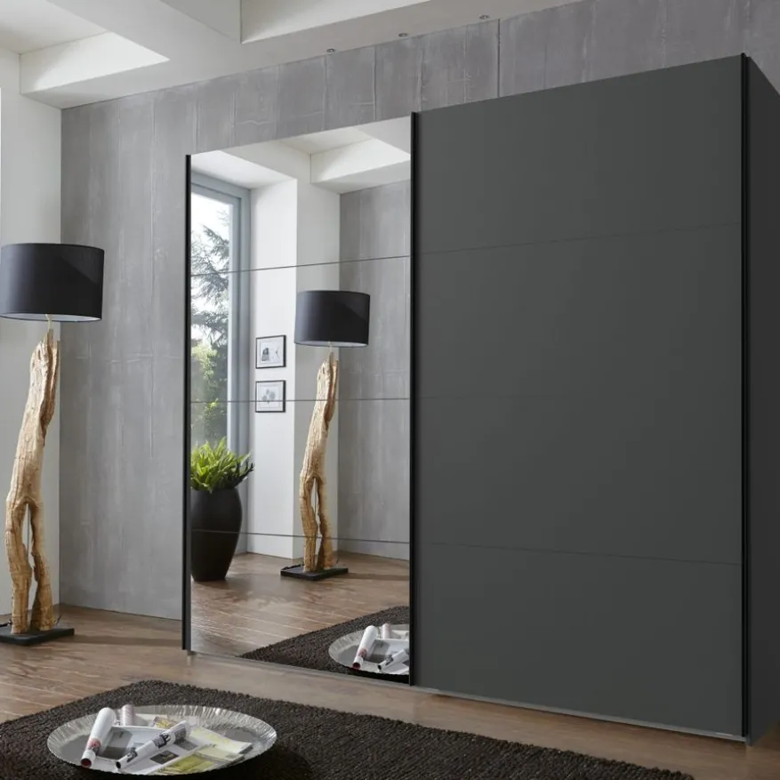 Kledingkast Aalst Donkergrijs Spiegel - 180x210x65 cm