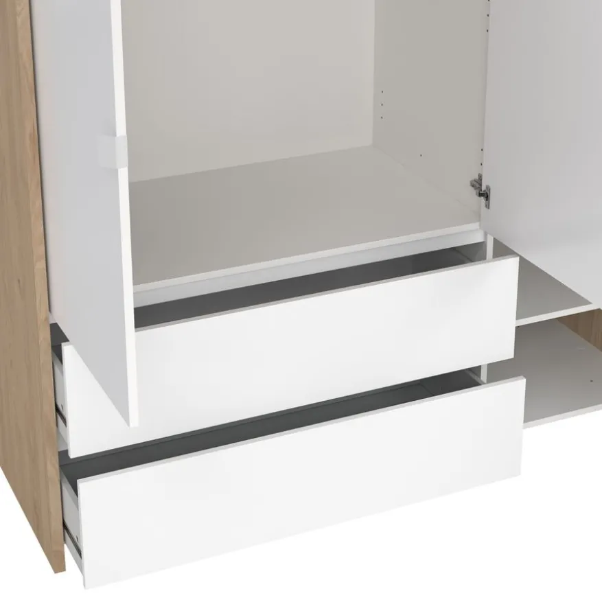 Kledingkast Atlanta Eiken / Hoogglans Wit - 149x202x58 cm