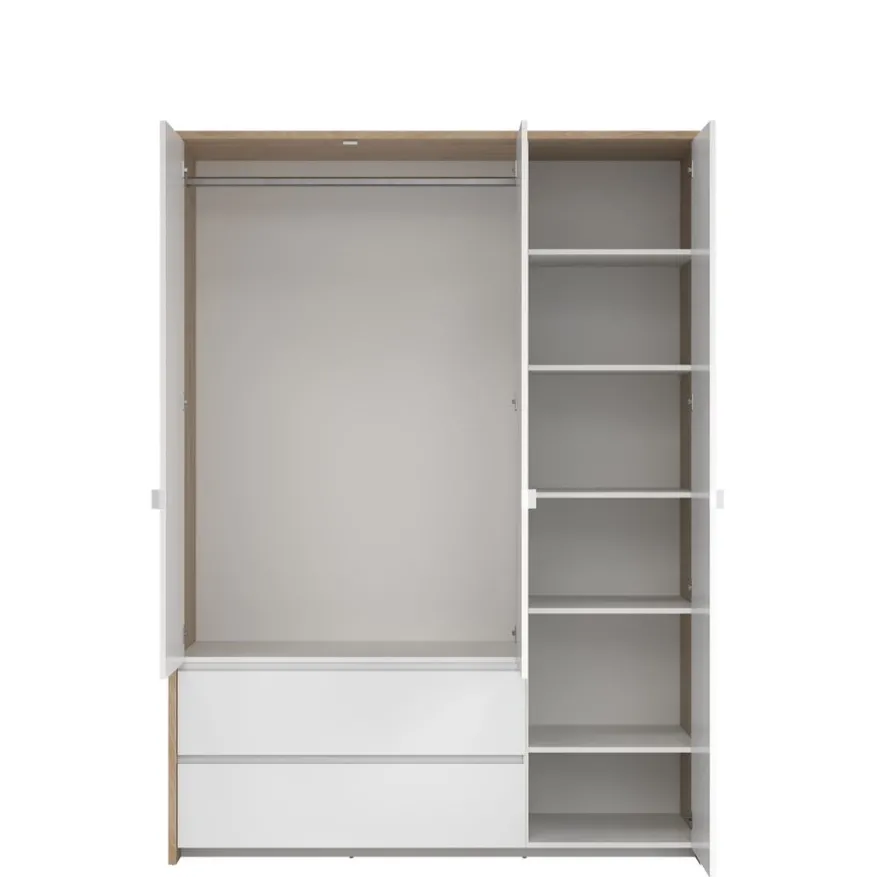 Kledingkast Atlanta Eiken / Hoogglans Wit - 149x202x58 cm