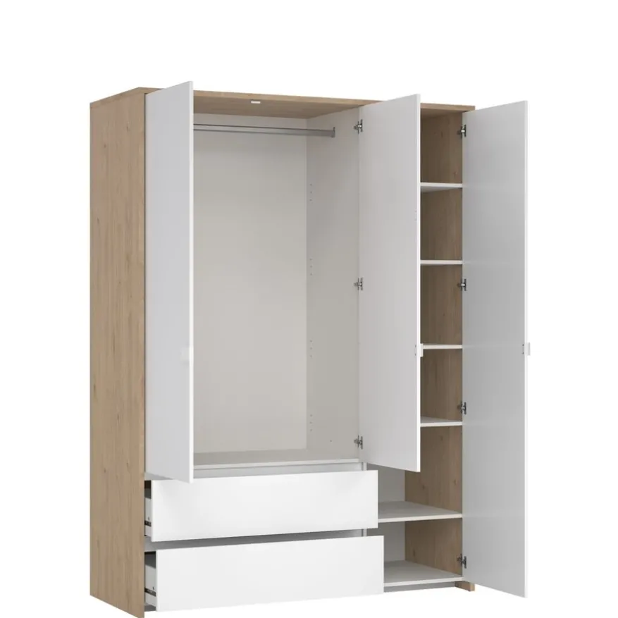 Kledingkast Atlanta Eiken / Hoogglans Wit - 149x202x58 cm