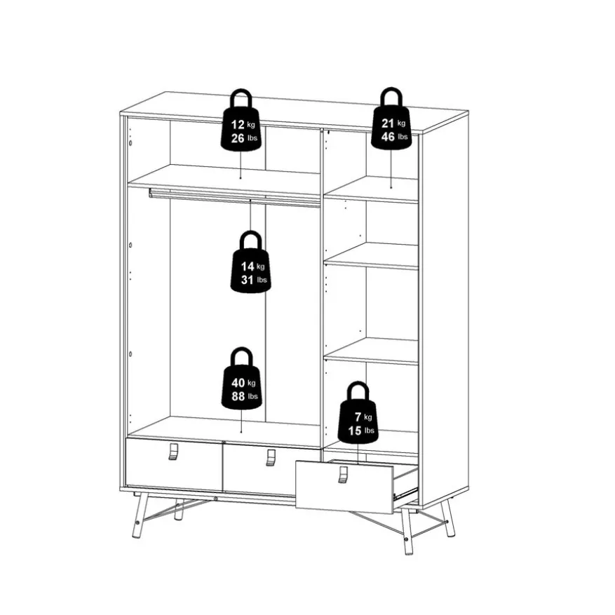 Kledingkast Denver Zwart / Walnoot - 150x200x60 cm