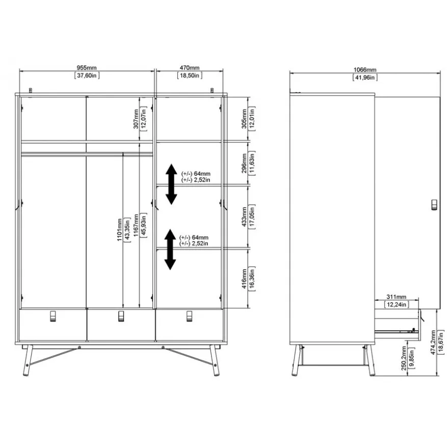 Kledingkast Denver Zwart / Walnoot - 150x200x60 cm