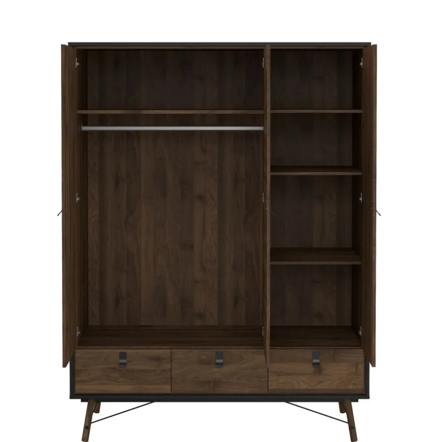 Kledingkast Denver Zwart / Walnoot - 150x200x60 cm