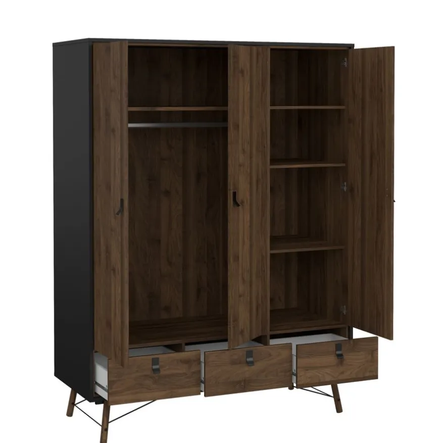 Kledingkast Denver Zwart / Walnoot - 150x200x60 cm