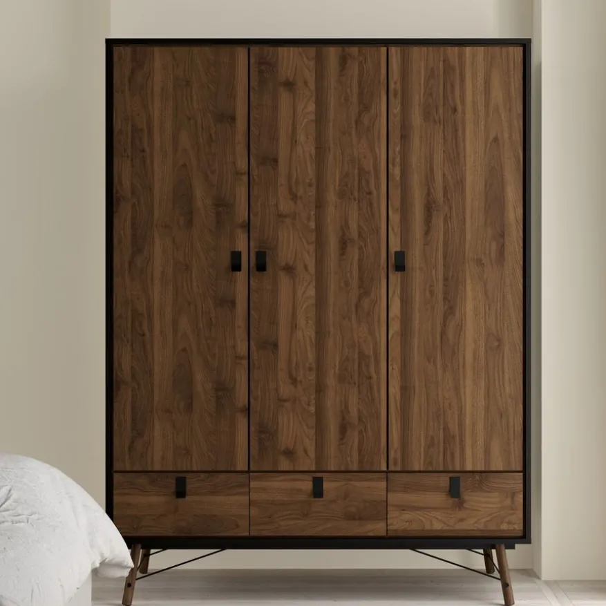 Kledingkast Denver Zwart / Walnoot - 150x200x60 cm