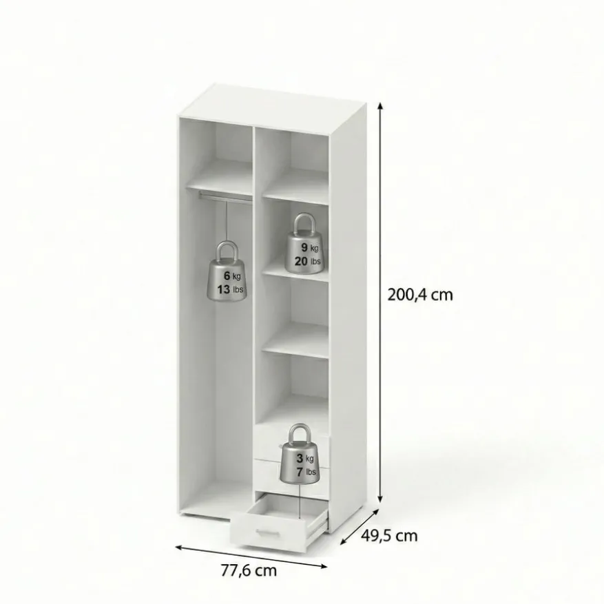Kledingkast Harper Wit - 78x201x50 cm