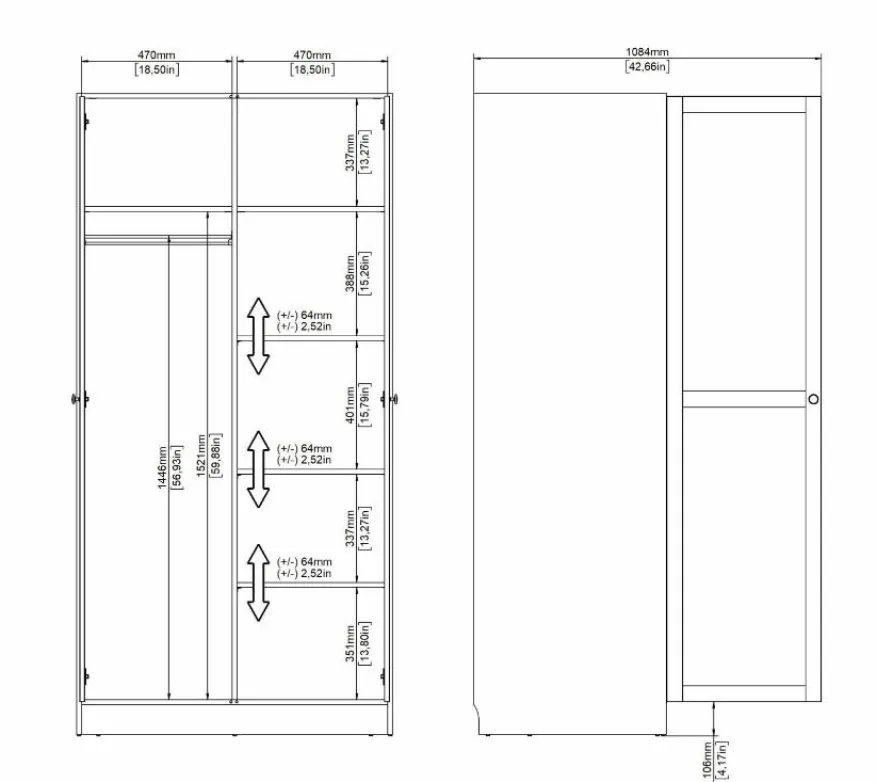 Kledingkast Indy Taupe - 99x200x62 cm