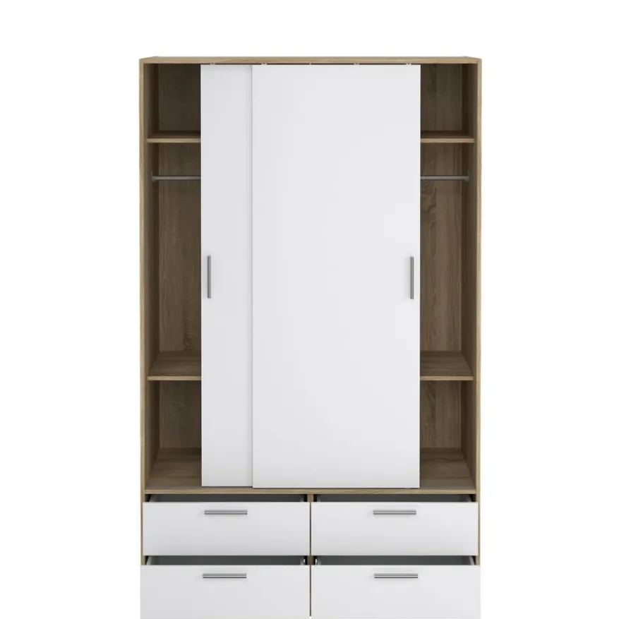 Kledingkast Jasper Eiken / Hoogglans Wit - 121x200x60 cm